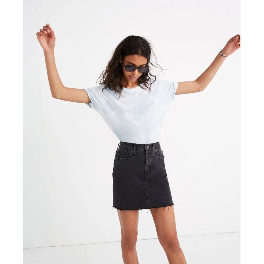 Madewell Black Stretch Denim Straight Mini Skirt Ashcraft Wash: Raw-Hemmed Editi
